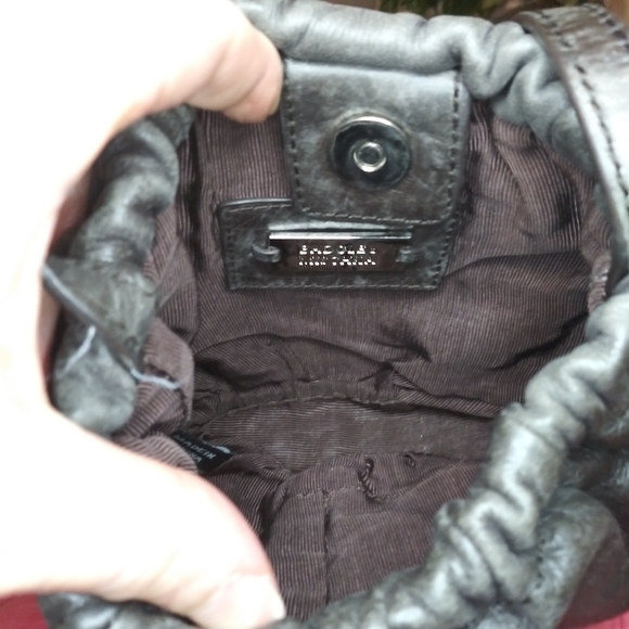 Badgley Mischka Charcoal Leather Boho/Rocker Chic Silver Studded Crossbody Purse - Picture 10 of 13